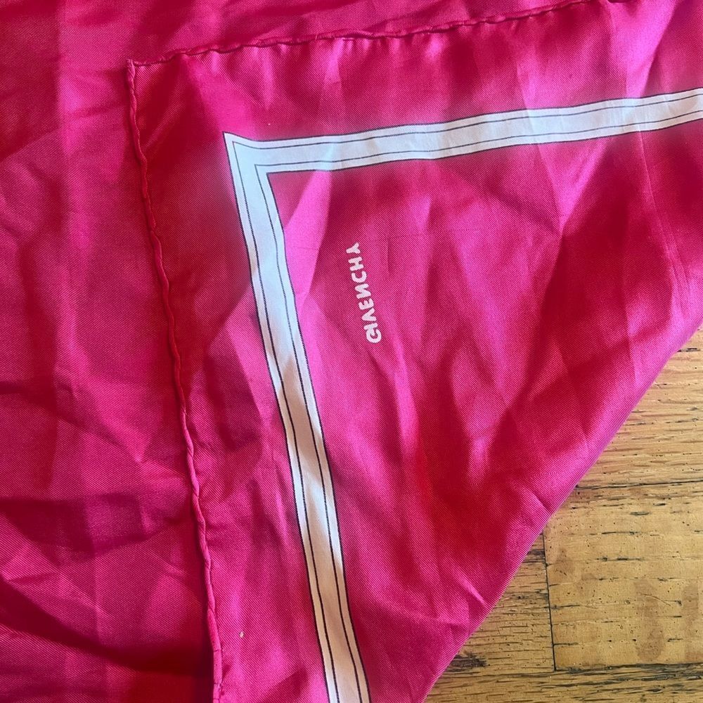 Givenchy Fuchsia Silk Scarf with White Trim - Picture 3 of 4